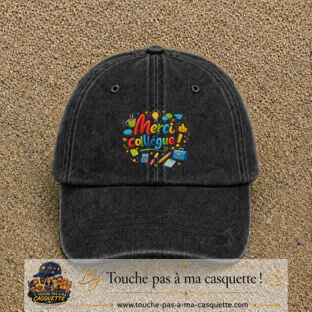 Casquette Noir délavé avec motif Merci collègue en 7 cm – vue principale