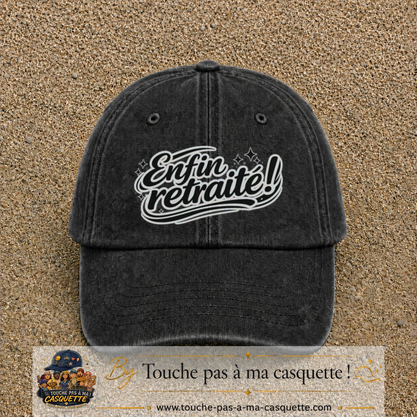 Casquette Noir délavé avec motif Enfin retraité en 7 cm – vue principale