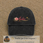 Casquette Noir délavé avec motif Prénom Ambre fleuri en 5 cm – vue principale