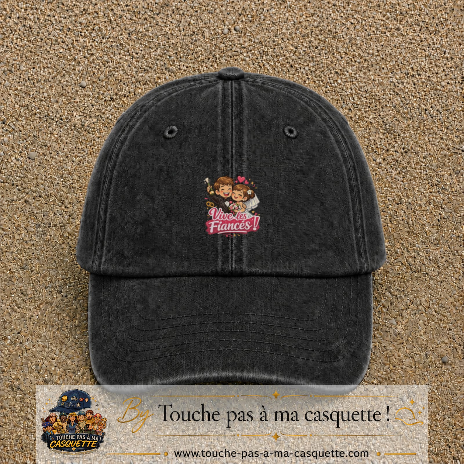 Casquette Noir délavé avec motif Vive les Fiancés en 5 cm – vue principale