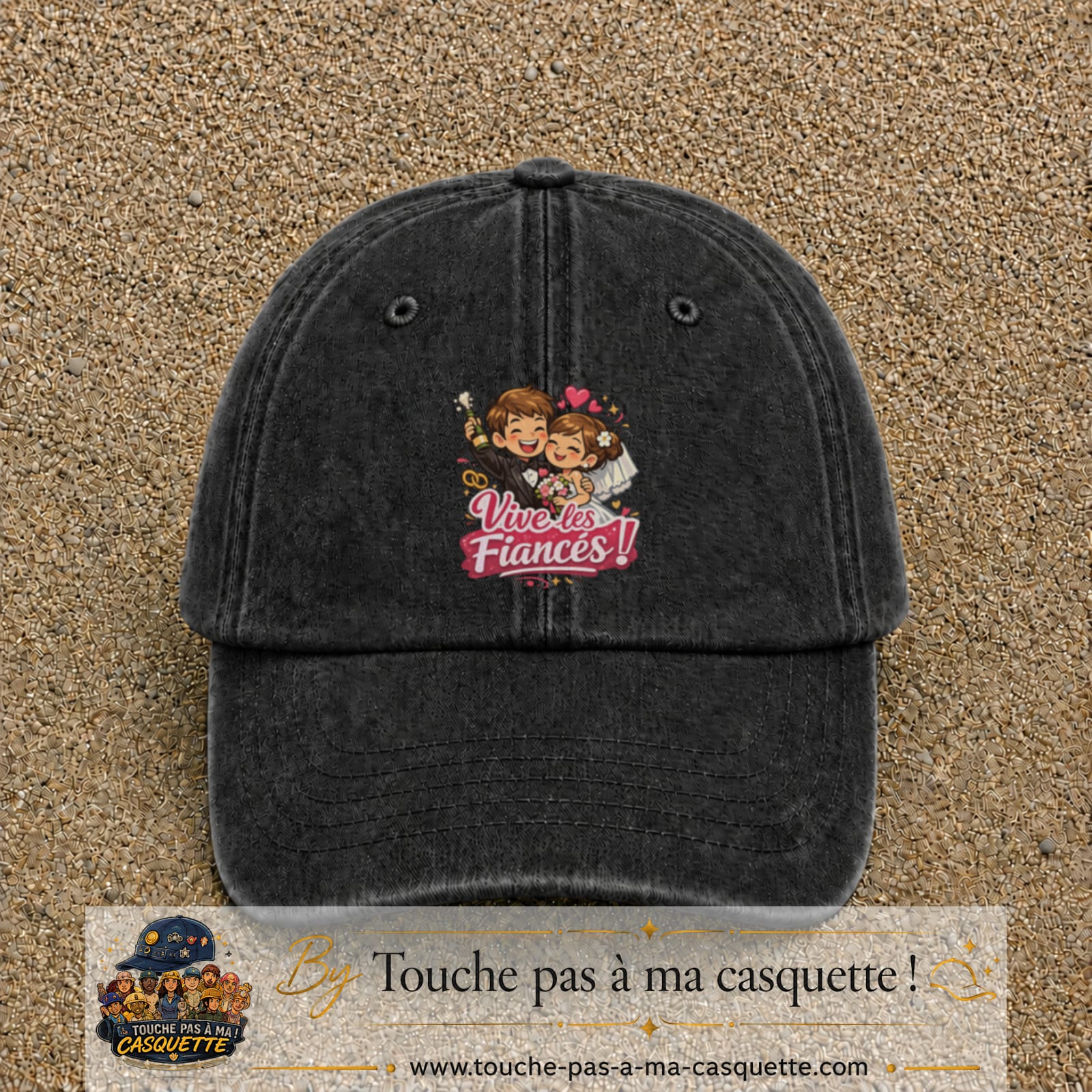 Casquette Noir délavé avec motif Vive les Fiancés en 7 cm – vue principale