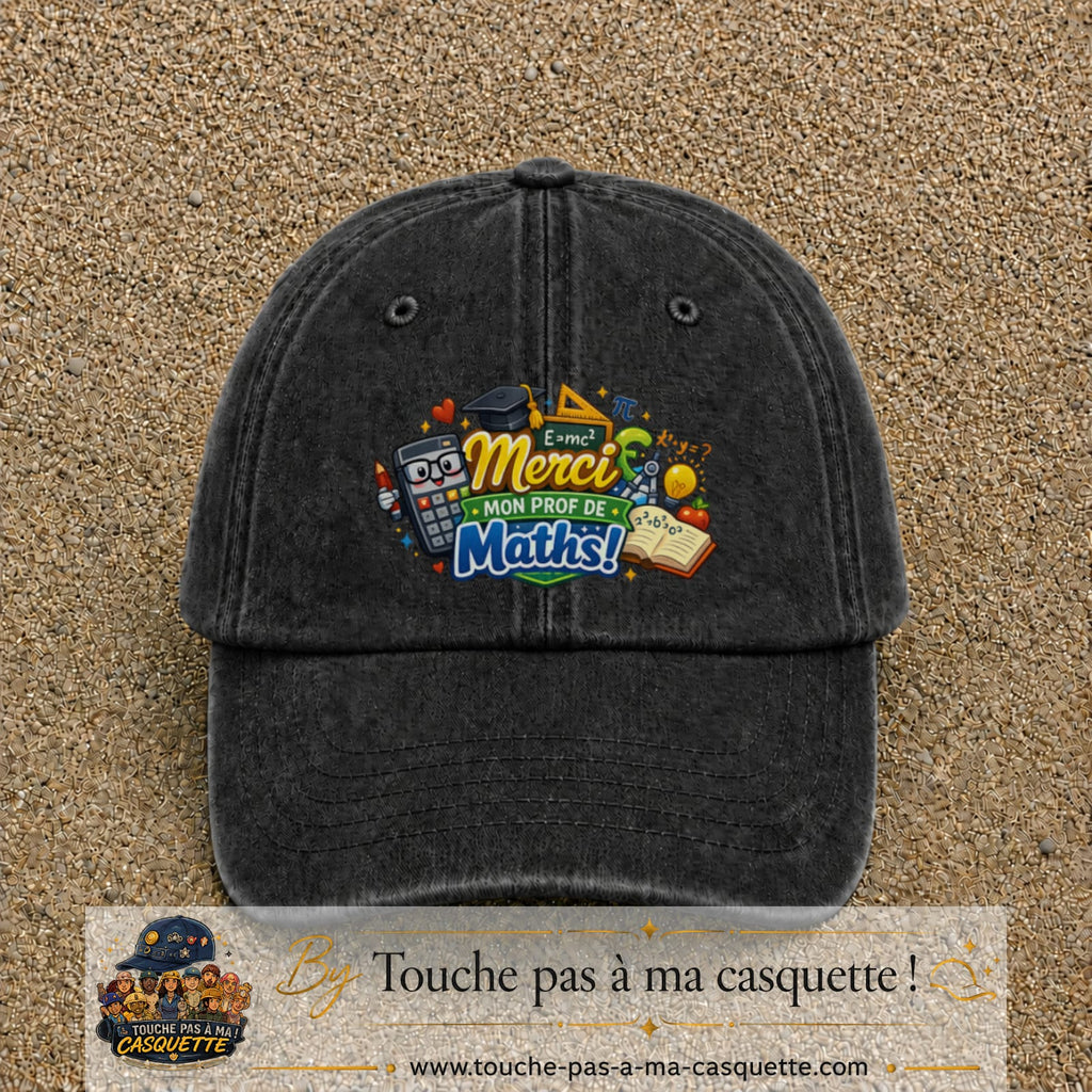Casquette Noir délavé avec motif Merci mon prof de maths en 7 cm – vue principale