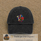 Casquette Noir délavé motif Portrait abstrait logo 7 cm