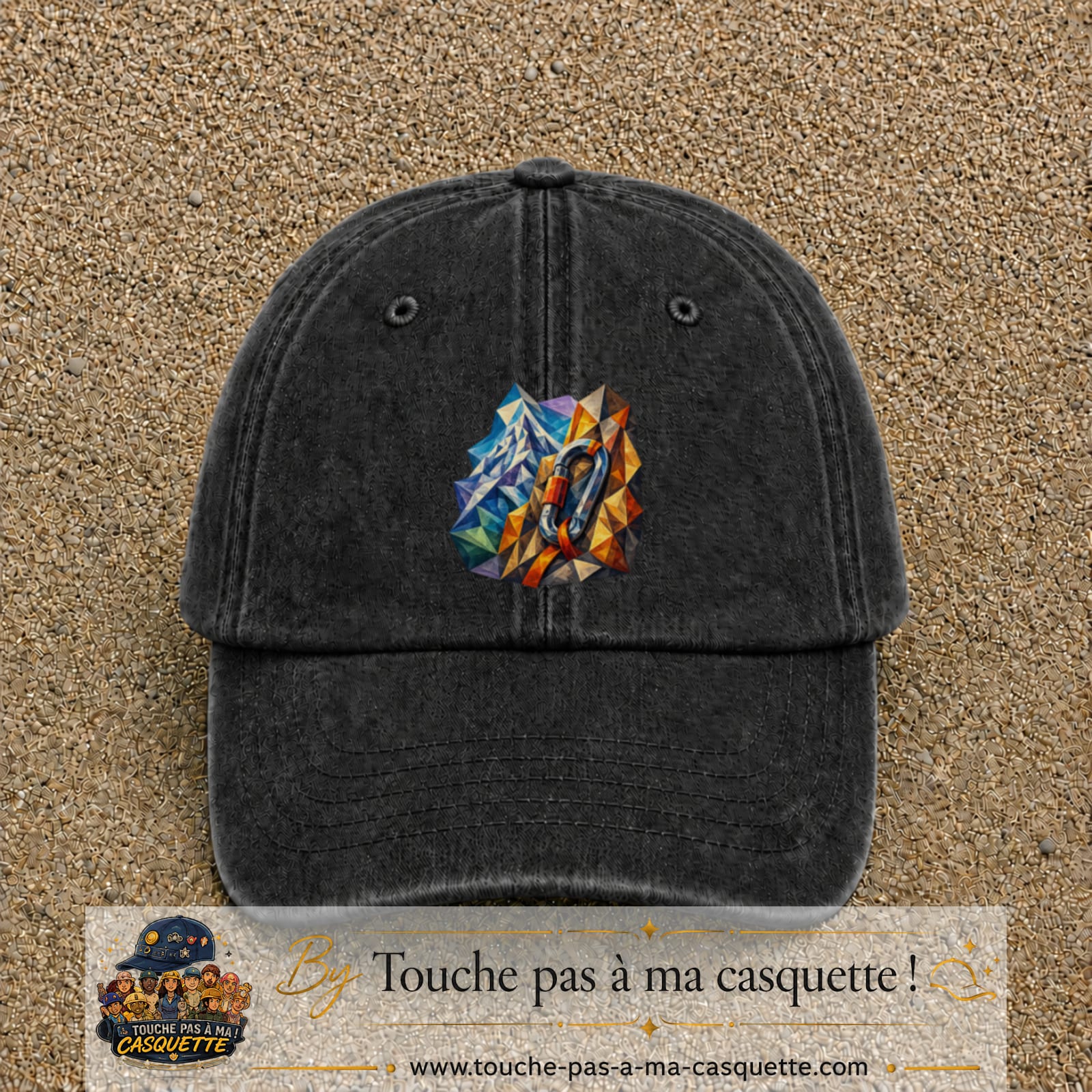 Image principale casquette Noir délavé avec motif Mousqueton de montagne 7 cm