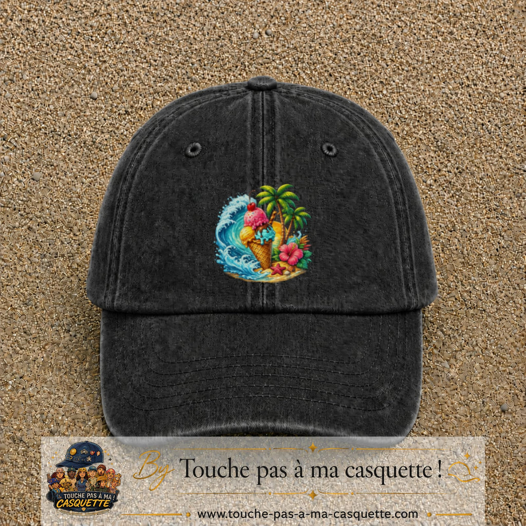 Casquette Noir délavé motif Glace tropicale logo 7 cm