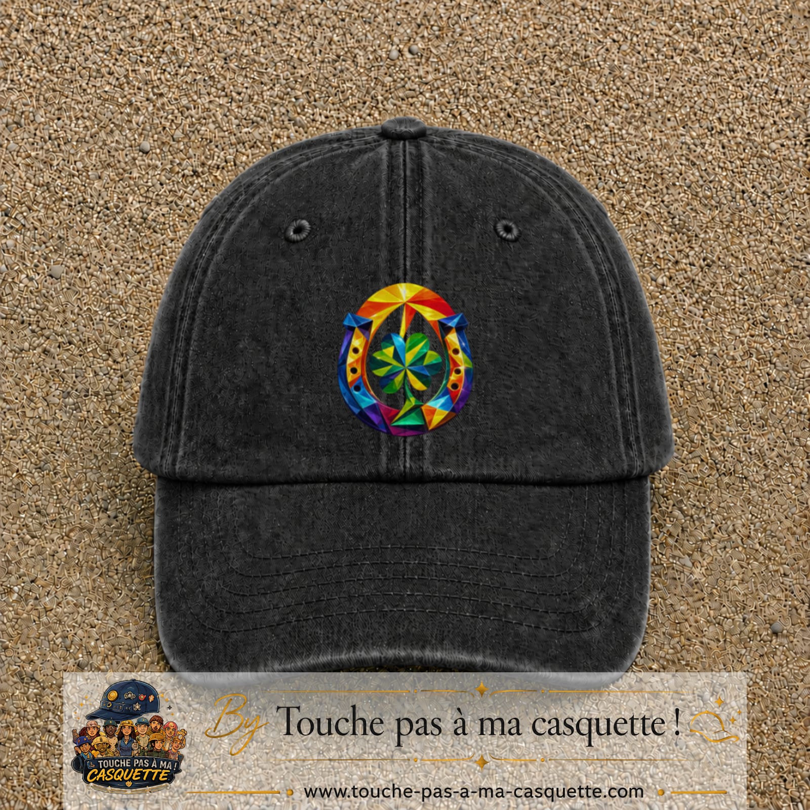 Image principale casquette Noir délavé avec motif Fer à cheval chanceux 7 cm