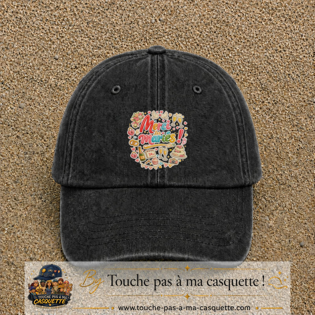 Casquette Noir délavé avec motif Merci les Mariés en 7 cm – vue principale