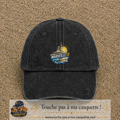 Casquette Noir délavé motif Marseille 13 logo 7 cm