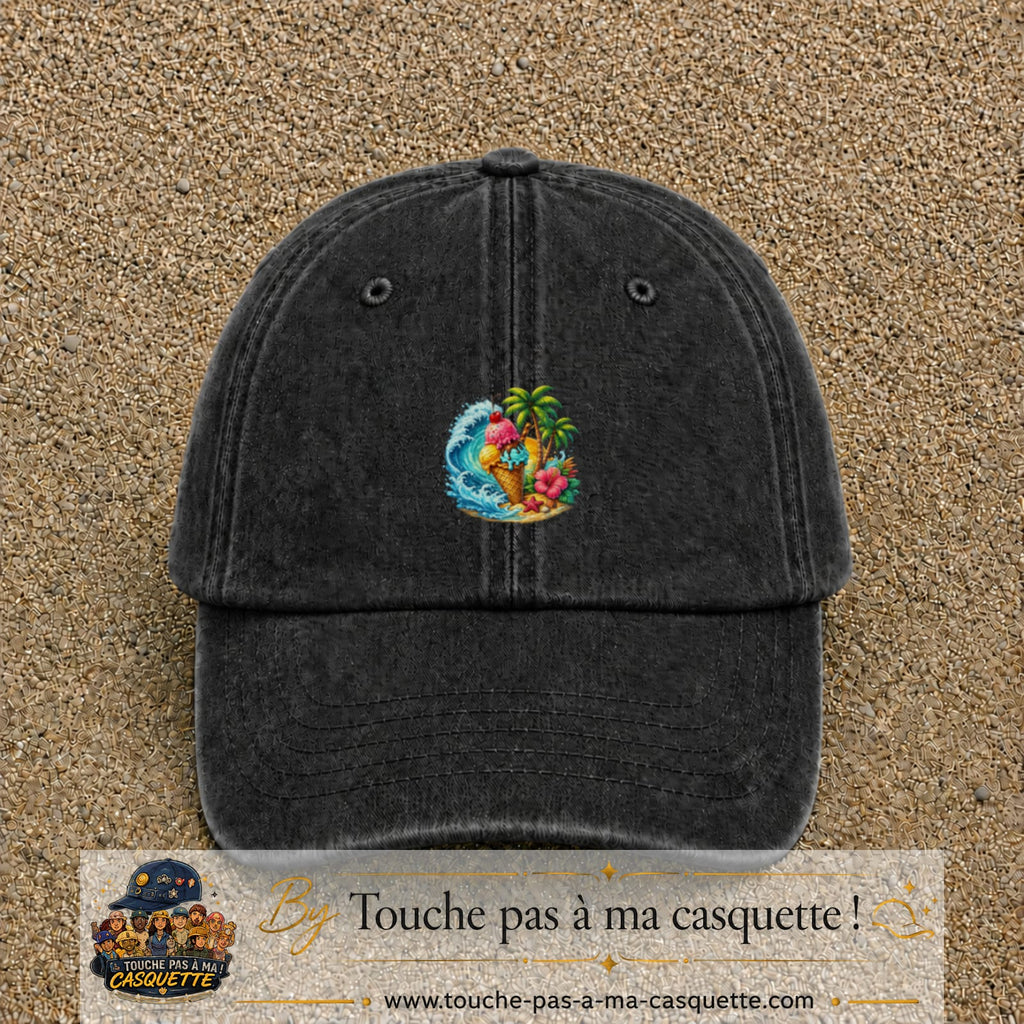 Casquette Noir délavé motif Glace tropicale logo 5 cm