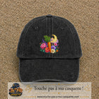 Casquette Noir délavé motif Jardin carotte fleuri logo 7 cm