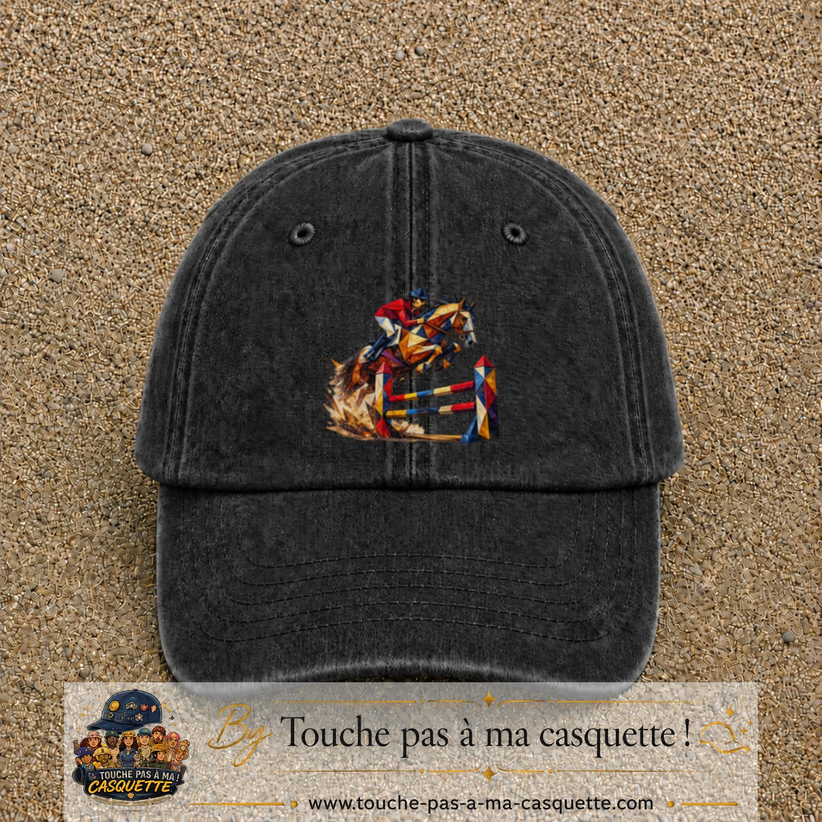 Image principale casquette Noir délavé avec motif Saut d’obstacles 7 cm