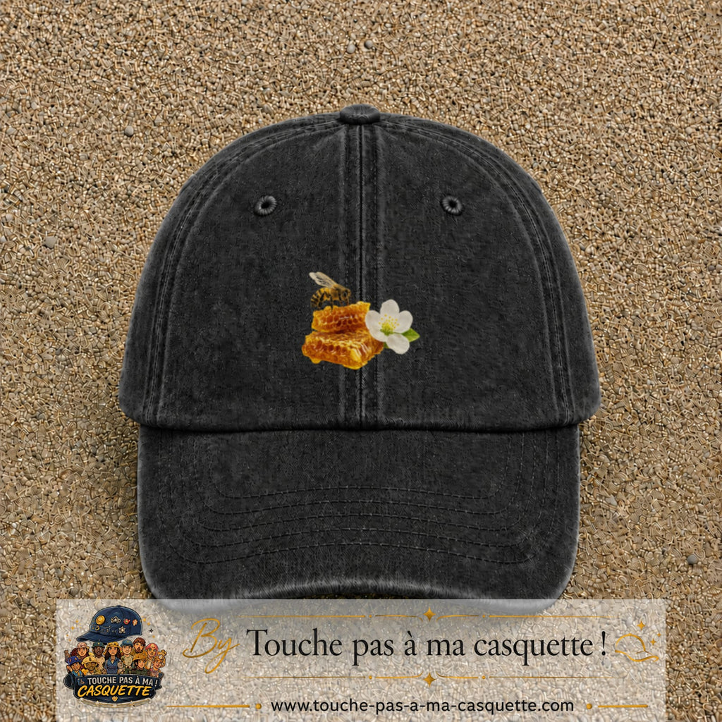Image principale casquette Noir délavé avec motif Abeille et miel 5 cm