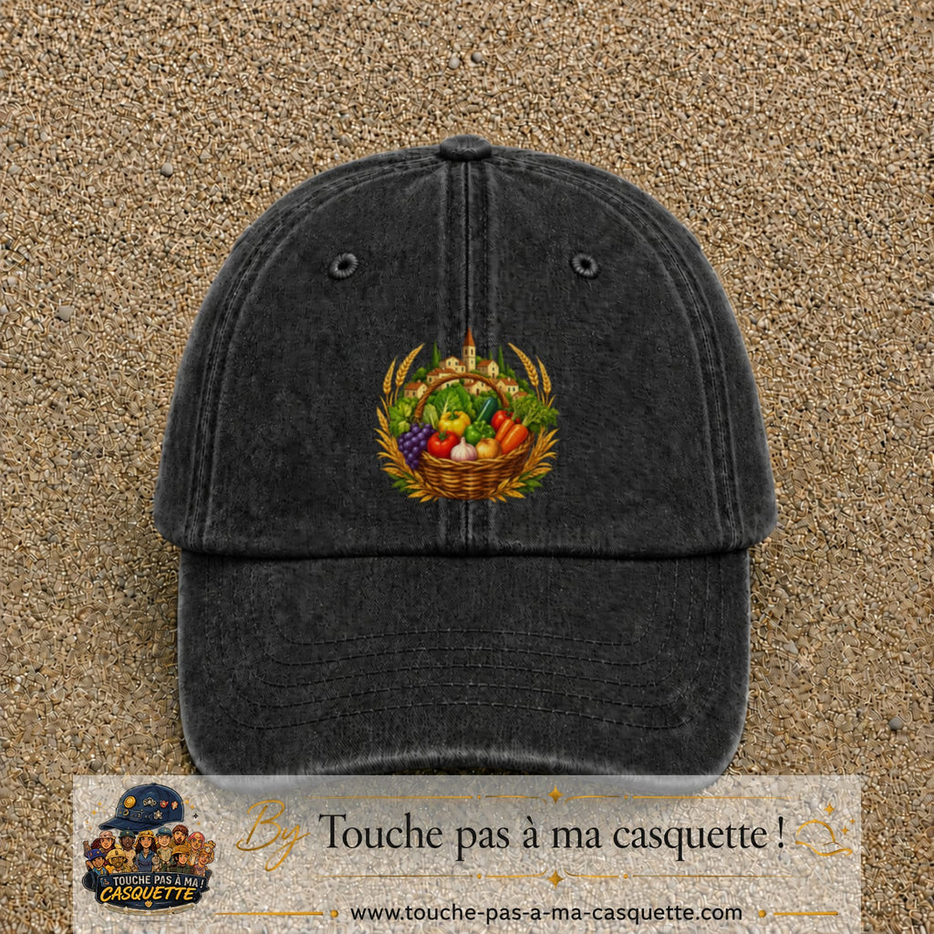 Casquette Noir délavé motif Panier de récolte logo 7 cm