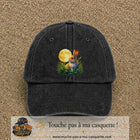 Casquette Noir délavé motif Lapin sous la lune logo 7 cm
