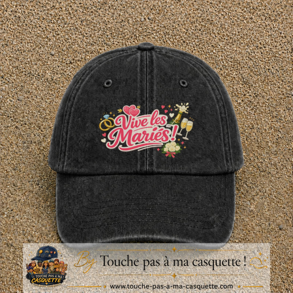 Casquette Noir délavé avec motif Vive les Mariés en 7 cm – vue principale
