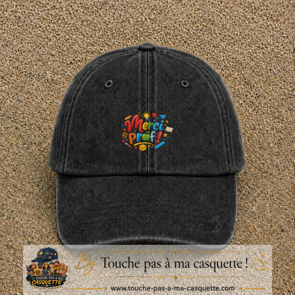 Casquette Noir délavé avec motif Merci Prof coloré en 5 cm – vue principale