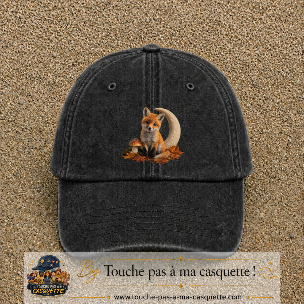 Image principale casquette Noir délavé avec motif Renard de lune 7 cm