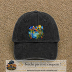 Casquette Noir délavé motif Paysage tropical géométrique logo 7 cm