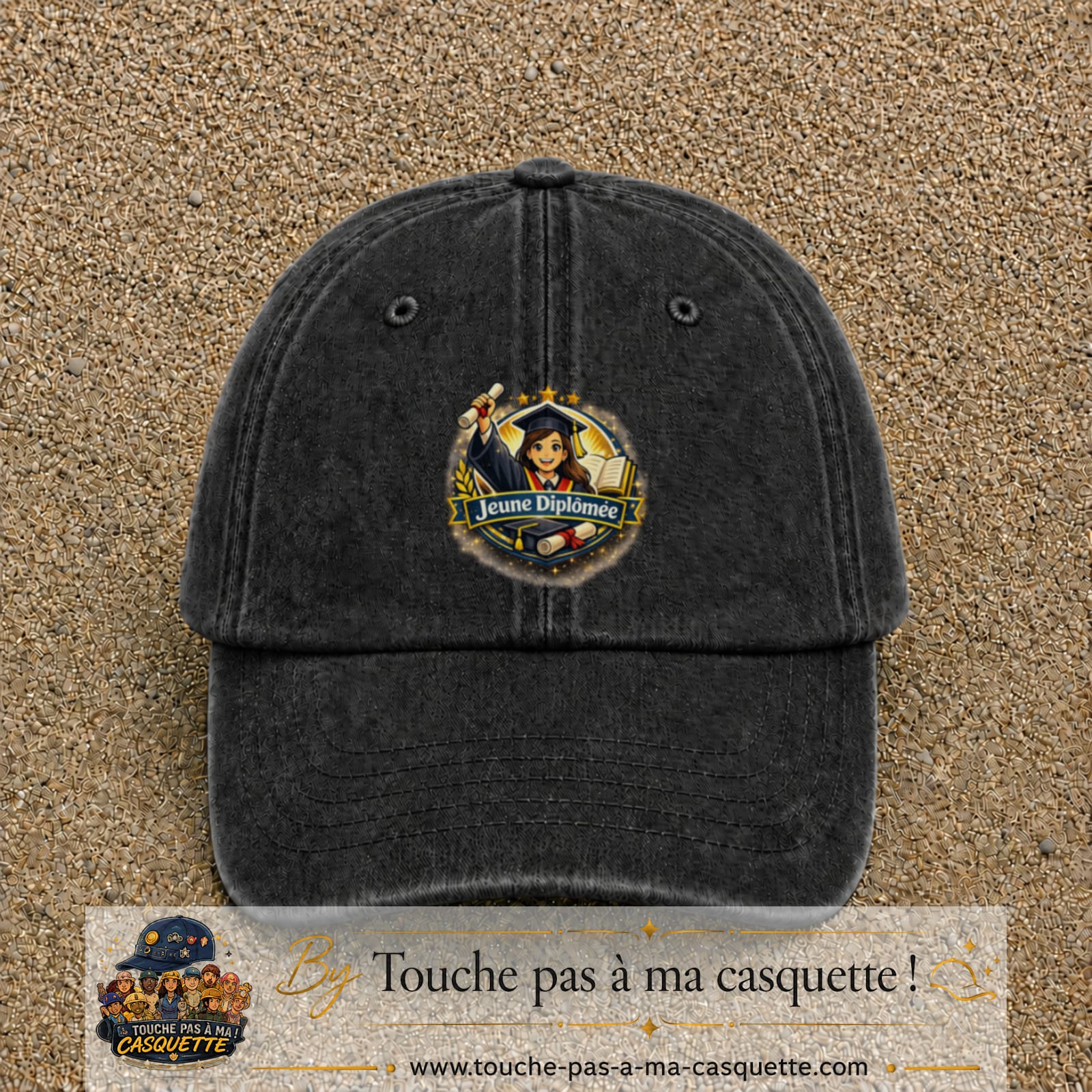 Casquette Noir délavé avec motif Jeune Diplômée en 7 cm – vue principale