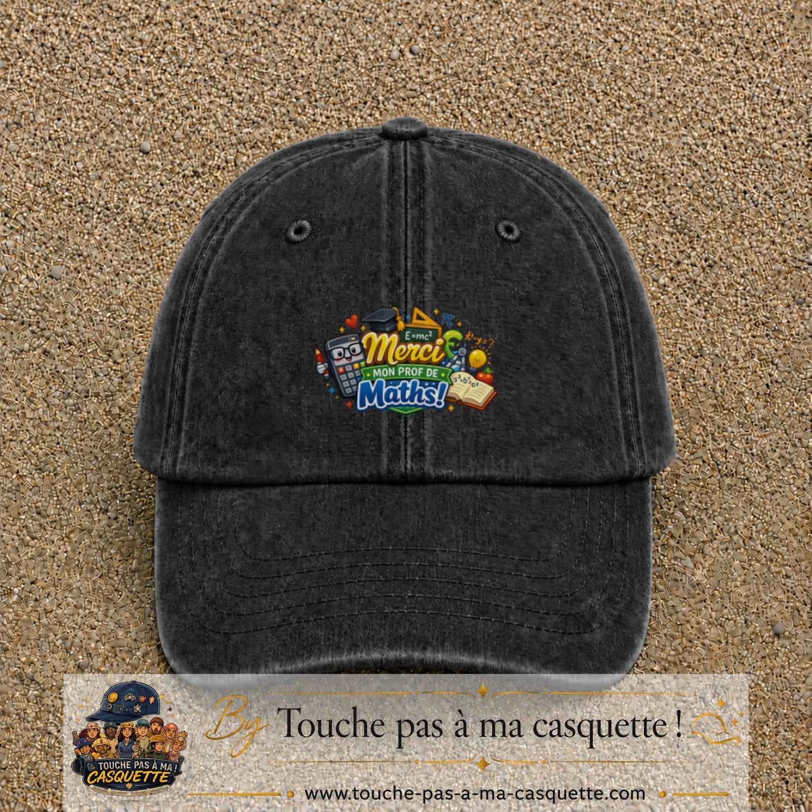 Casquette Noir délavé avec motif Merci mon prof de maths en 5 cm – vue principale