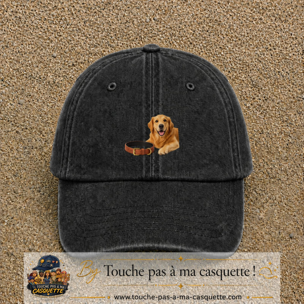 Image principale casquette Noir délavé avec motif Chien avec collier 5 cm