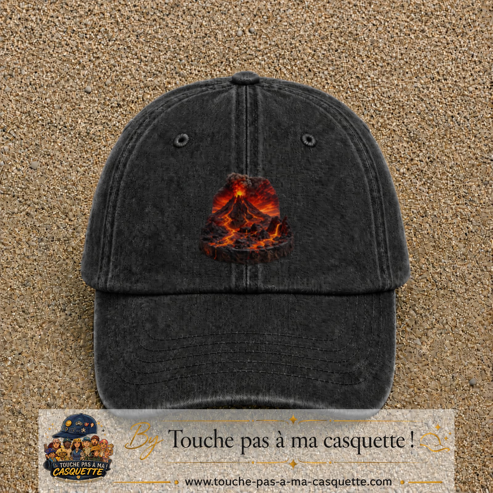Image principale casquette Noir délavé avec motif Volcan de lave 7 cm
