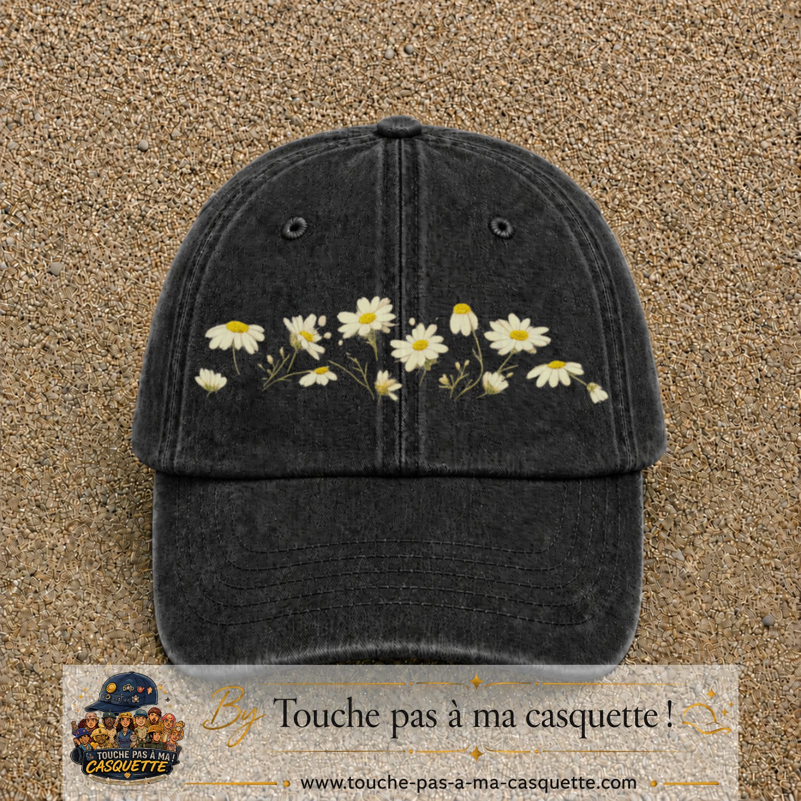 Image principale produit36grosN - casquette Noir délavé avec visuel Guirlande de marguerites 7 cm