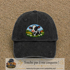 Image principale produit72grosN - casquette Noir délavé avec visuel Vache paysage 7 cm