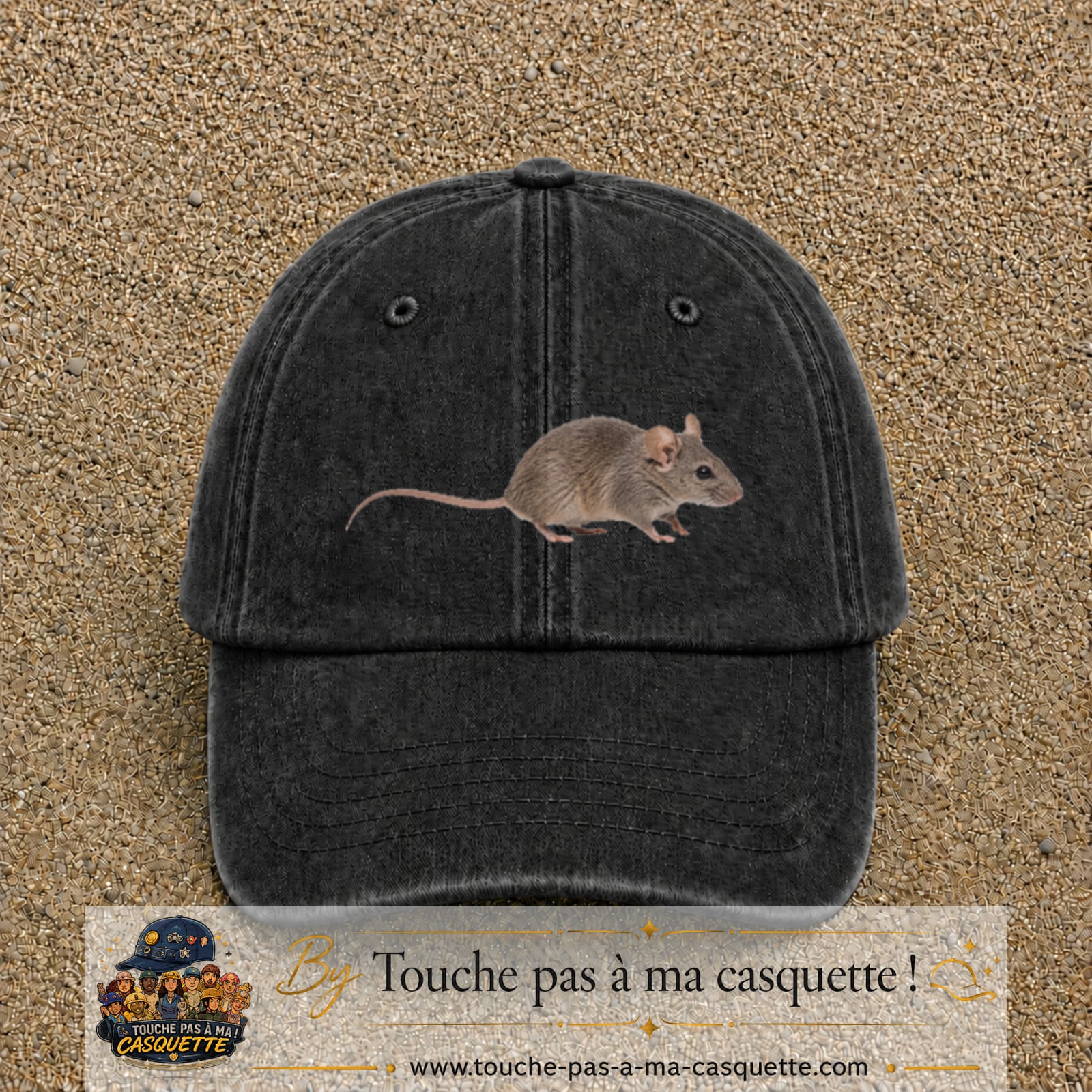 Image principale produit73grosN - casquette Noir délavé avec visuel Souris 7 cm