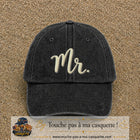 Image principale produit111grosN - casquette Noir délavé avec visuel Mr blanc 7 cm