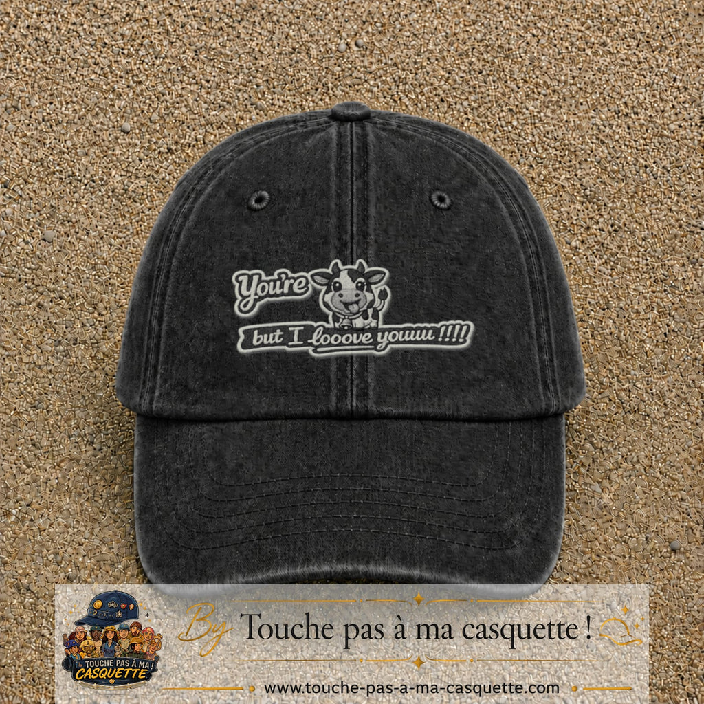 Image principale produit121moyenN - casquette Noir délavé avec visuel Vache message anglais 5 cm