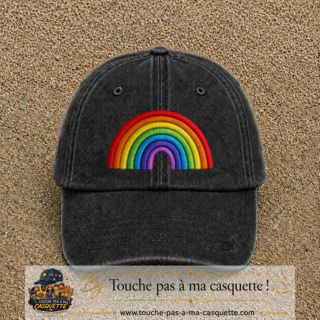 Image principale produit24grosN - casquette Noir délavé avec visuel Arc-en-ciel 7 cm