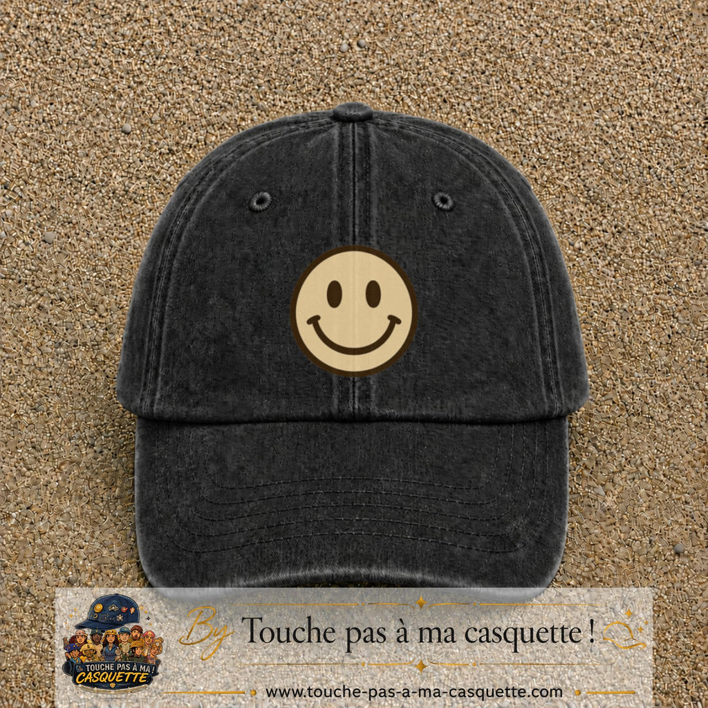 Image principale produit178grosN - casquette Noir délavé avec visuel Smiley 7 cm