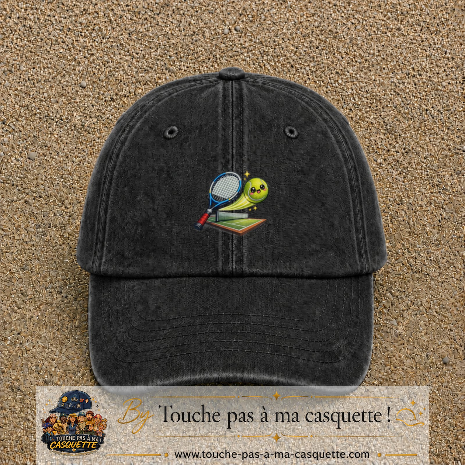 Image principale produit81moyenN - casquette Noir délavé avec visuel Tennis court raquette 5 cm
