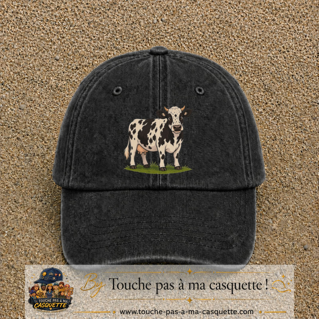 Image principale produit69grosN - casquette Noir délavé avec visuel Vache noir blanc 7 cm