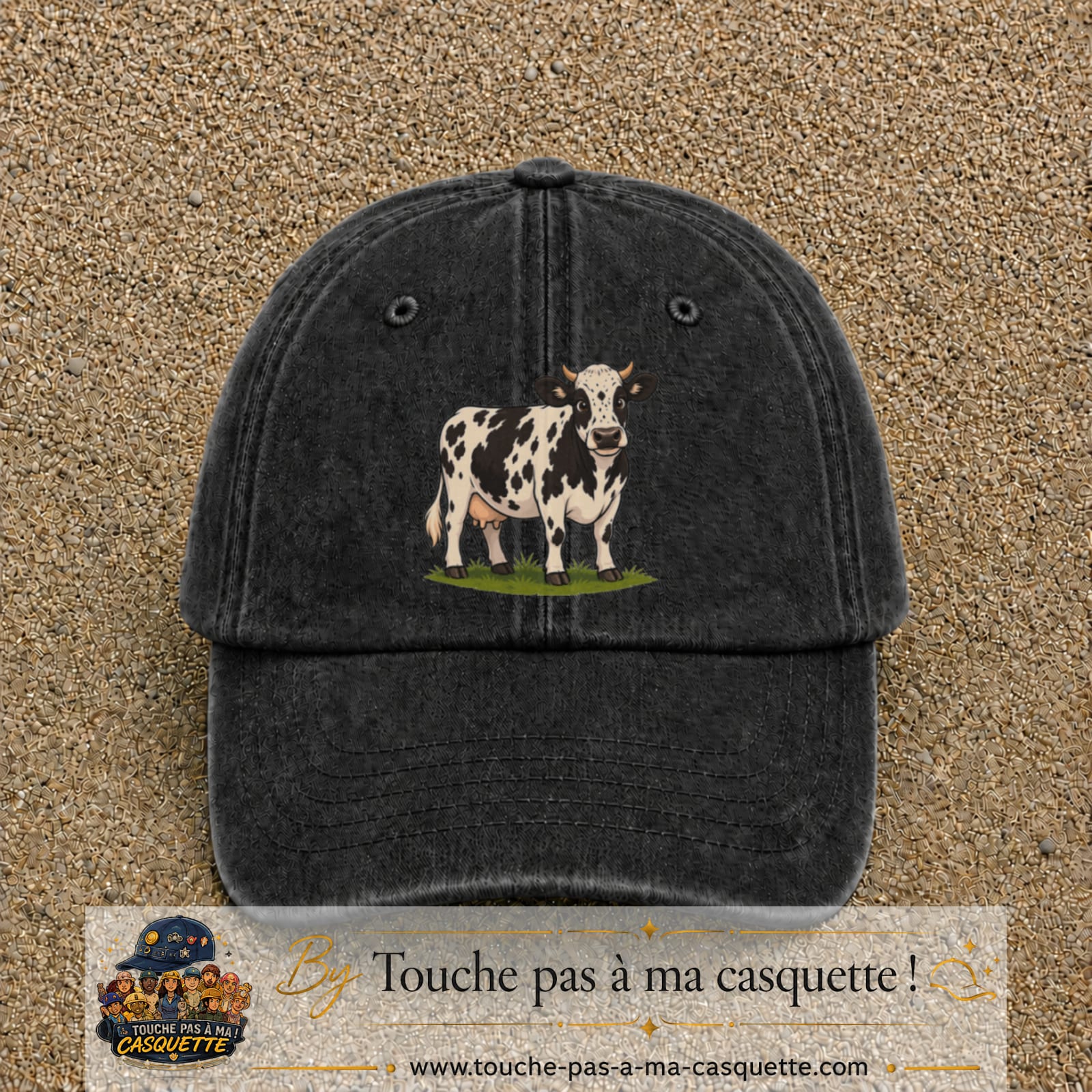 Image principale produit69grosN - casquette Noir délavé avec visuel Vache noir blanc 7 cm