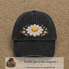 Image principale produit120grosN - casquette Noir délavé avec visuel Marguerite horizontale 7 cm