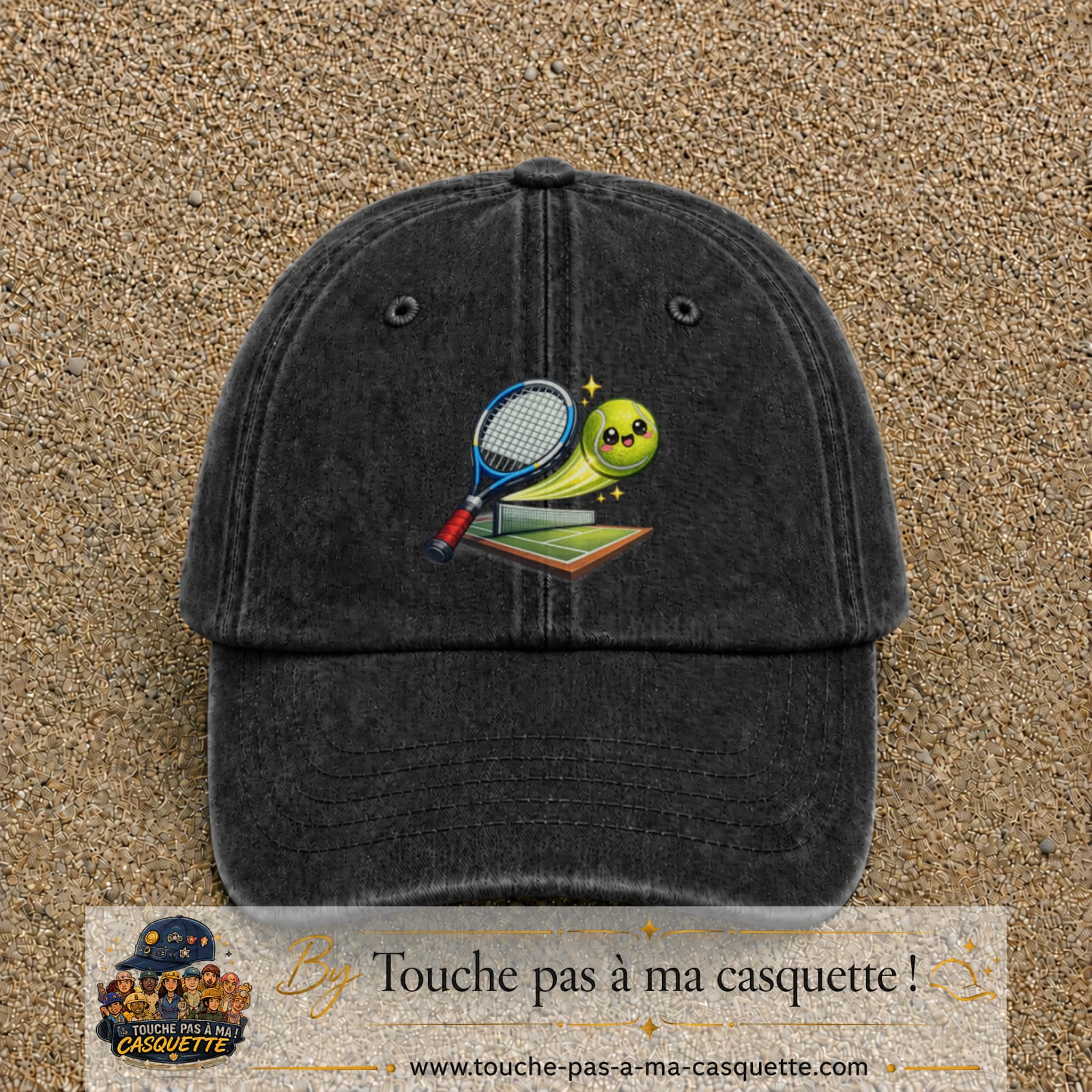Image principale produit81grosN - casquette Noir délavé avec visuel Tennis court raquette 7 cm