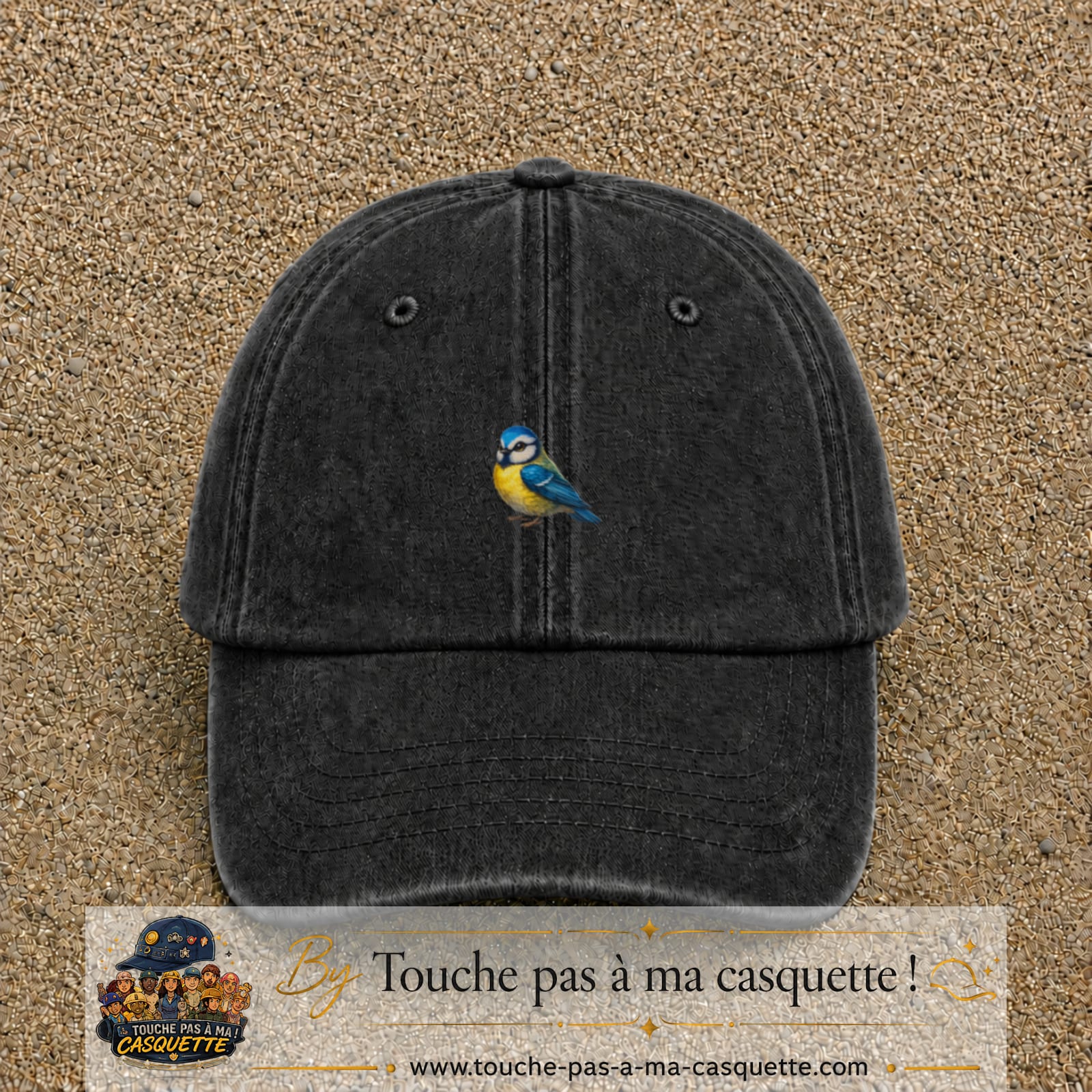 Image principale produit63petitN - casquette Noir délavé avec visuel Mésange 3 cm