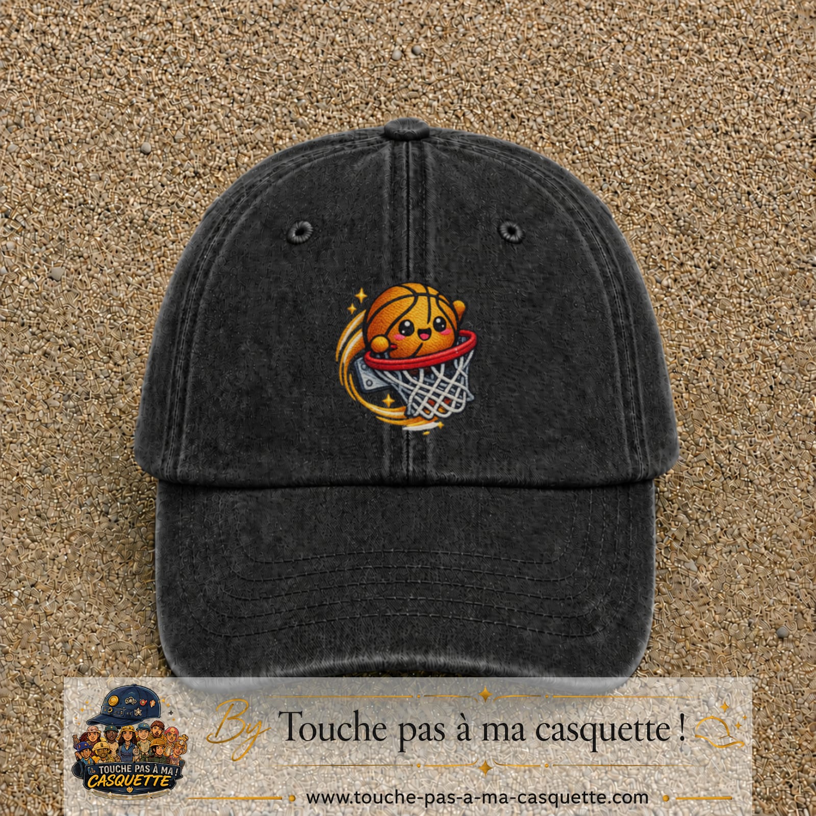 Image principale produit79grosN - casquette Noir délavé avec visuel Ballon basket panier 7 cm