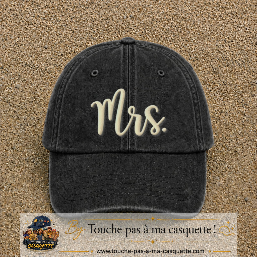 Image principale produit113grosN - casquette Noir délavé avec visuel Mrs blanc 7 cm