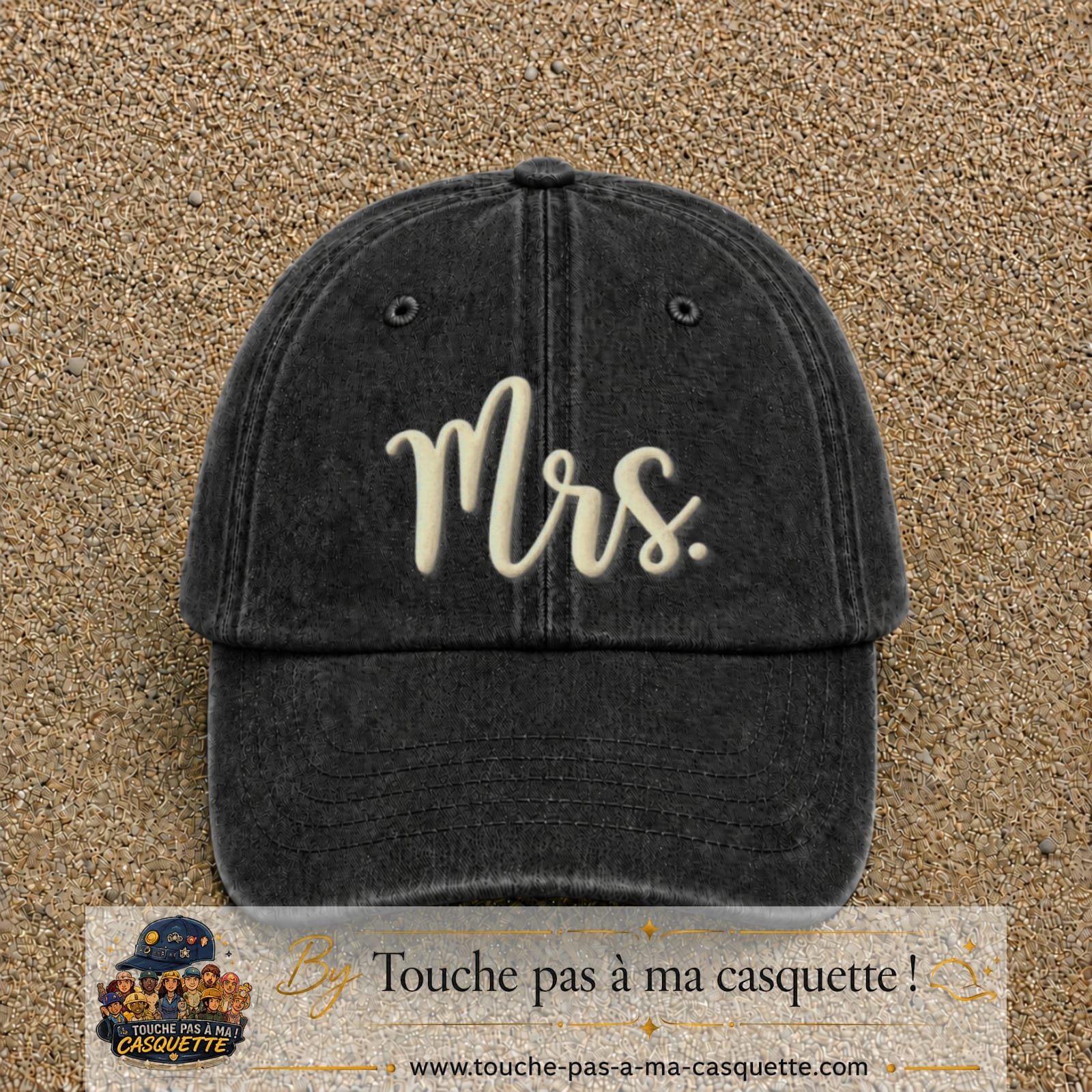 Image principale produit113grosN - casquette Noir délavé avec visuel Mrs blanc 7 cm