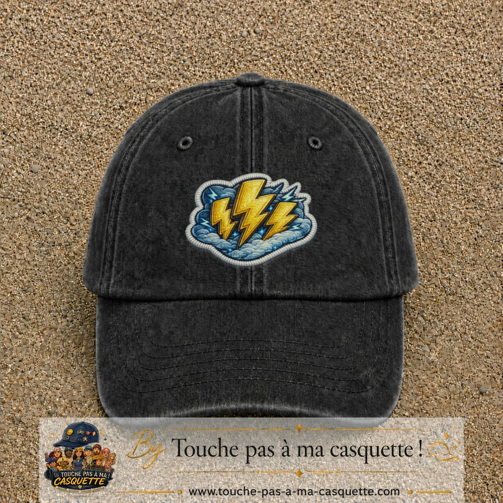 Image principale produit77grosN - casquette Noir délavé avec visuel Éclairs 7 cm