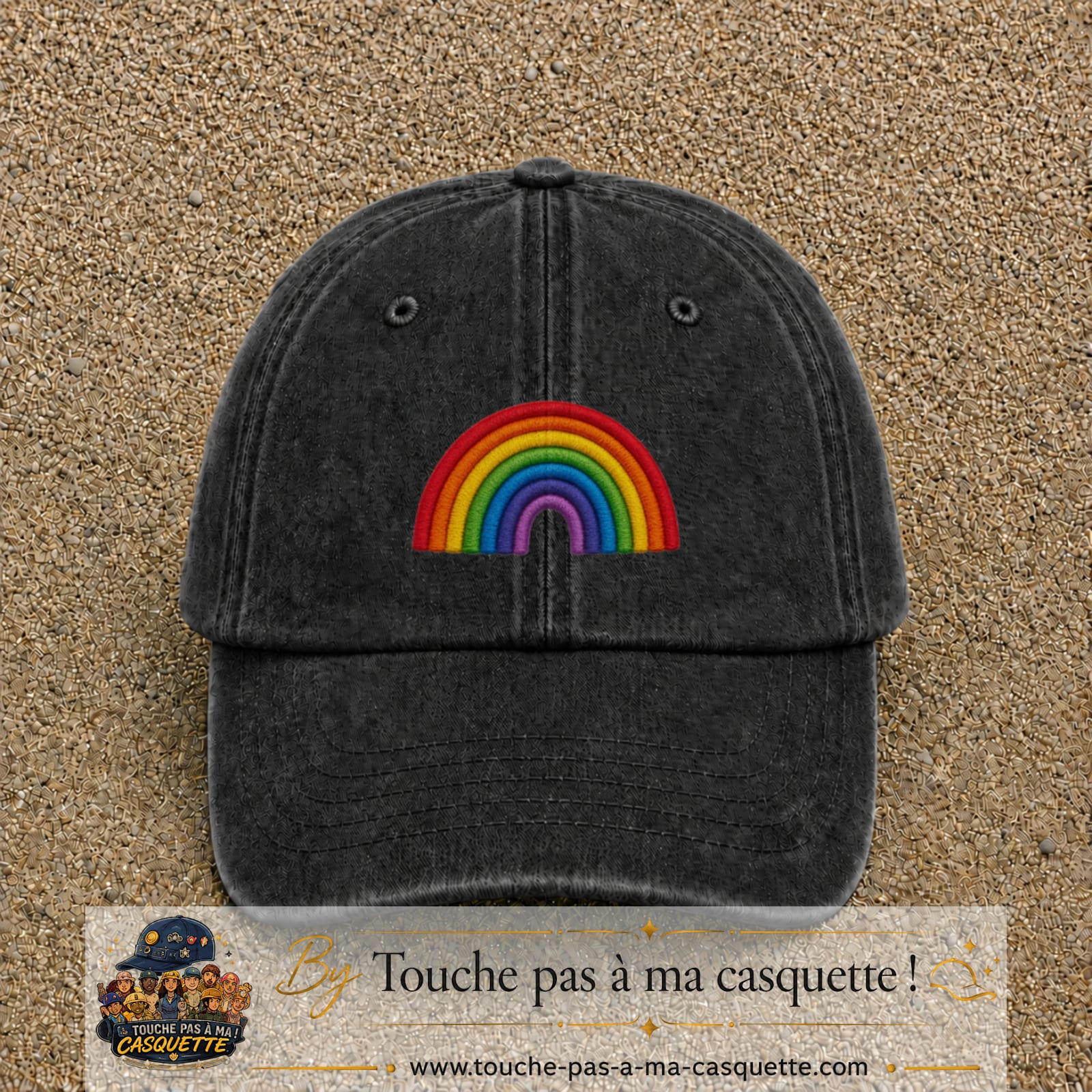 Image principale produit187moyenN - casquette Noir délavé avec visuel Arc-en-ciel 5 cm