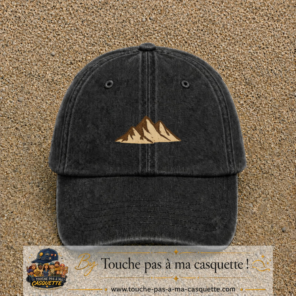 Casquette Noir délavé 100% coton avec motif Montagnes bohèmes 3 cm - image principale