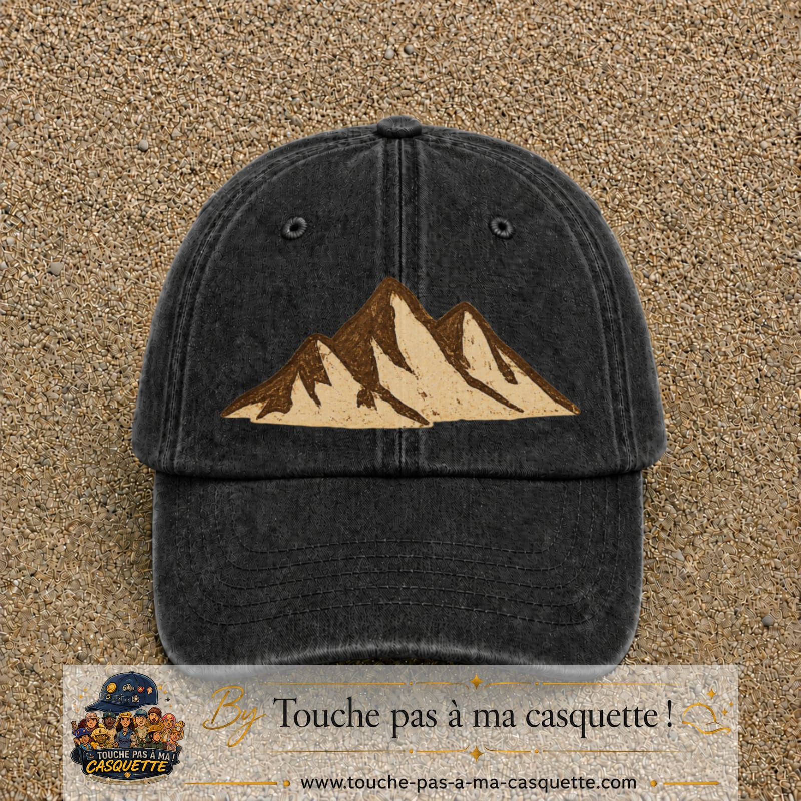 Casquette Noir délavé 100% coton avec motif Montagnes bohèmes 7 cm - image principale