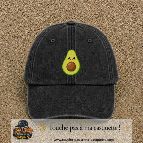 Casquette baseball Noir délavé 100% coton avec visuel Avocat kawaii 7 cm - image produit principale