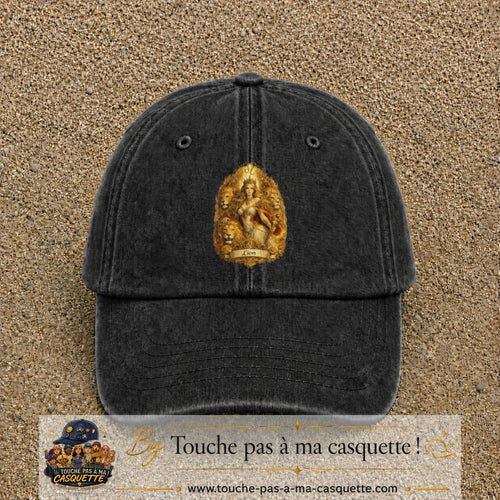 Casquette baseball Noir délavé 100% coton avec motif Lion astrologique 7 cm - image principale