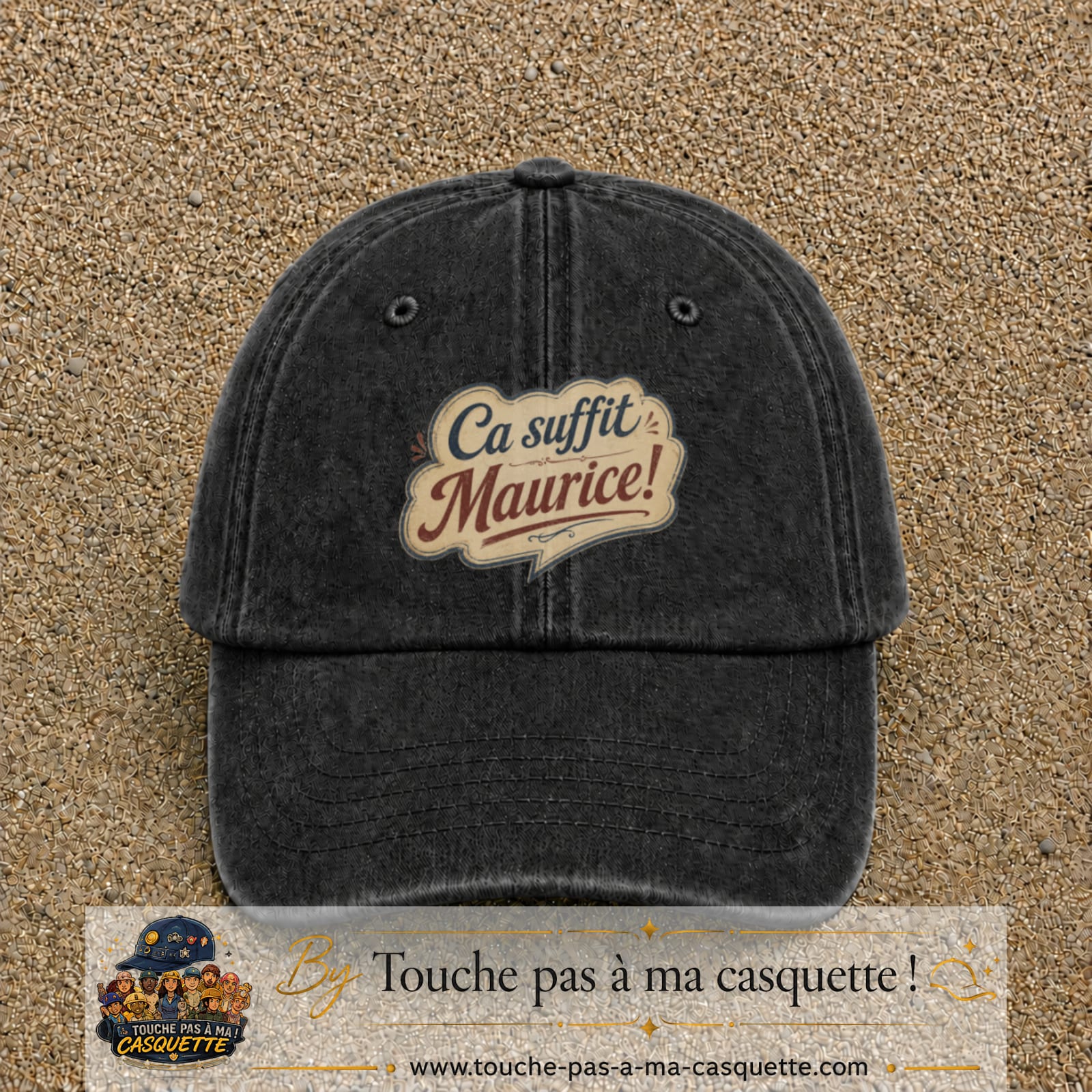 Casquette baseball Noir délavé 100% coton avec visuel Ça suffit Maurice 7 cm - image produit principale