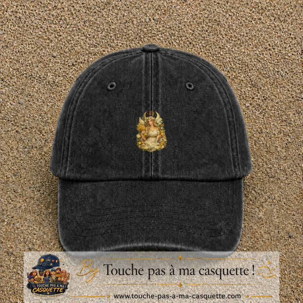 Casquette baseball Noir délavé 100% coton avec motif Vierge astrologique 5 cm - image principale